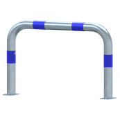 Impact protection bars | as e-charging post protection | to be fixed by plugs, | total width: 1000mm, total height: 650mm | hot-dip galvanized with 3 blue reflective strips foil type RA1/A
